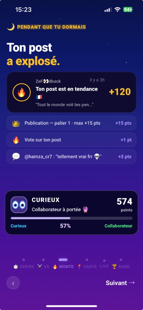 ZeFeedback — Ton post a explosé, points et paliers